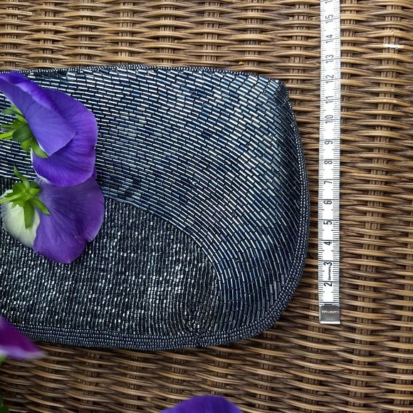 vintage 80s hematite grey seed bead belt clutch set - Picture 10 of 15